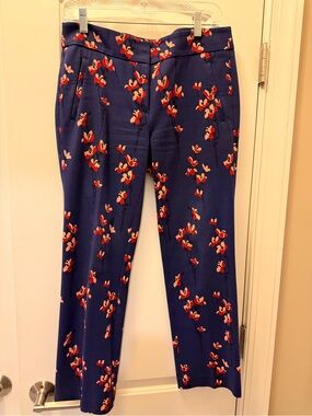 LOFT Navy Blue Red Floral Ankle Pants Size 2